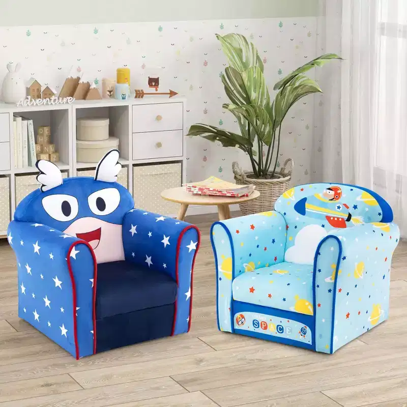 Costway Kid's Sofa Chair Toddler Upholstered Armchair Wooden Frame Children Couch Navy