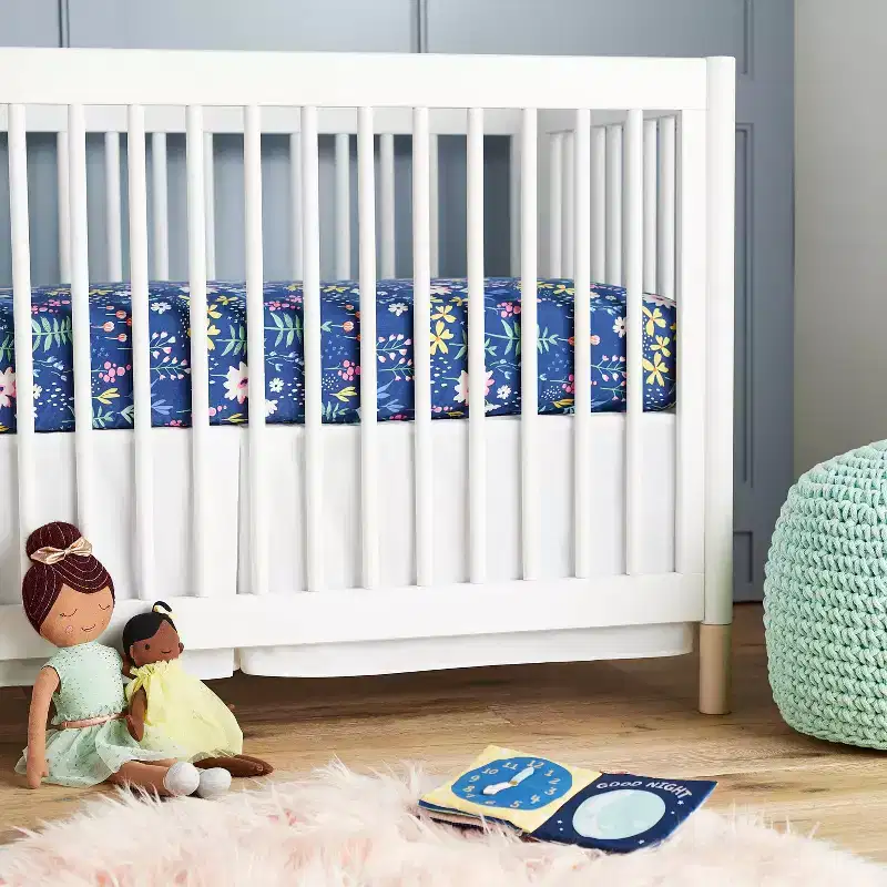 Cotton Fitted Crib Sheet Wildflower Dark - Cloud Island™ Navy Floral: 228 Thread Count, 100% Cotton, Standard Crib/Toddler, Percale