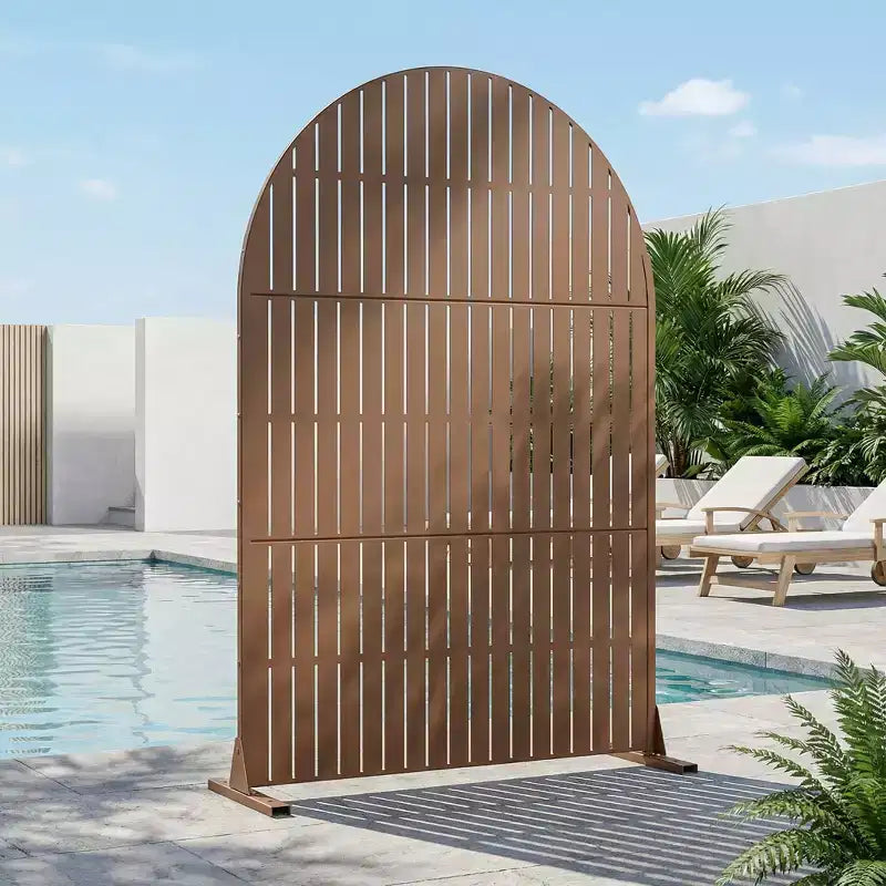 Dovelina 72H x 47W Arched Outdoor Metal Privacy Screen Freestanding Fence Panels in Light Gray/Brown for Garden Patio Deck Yard