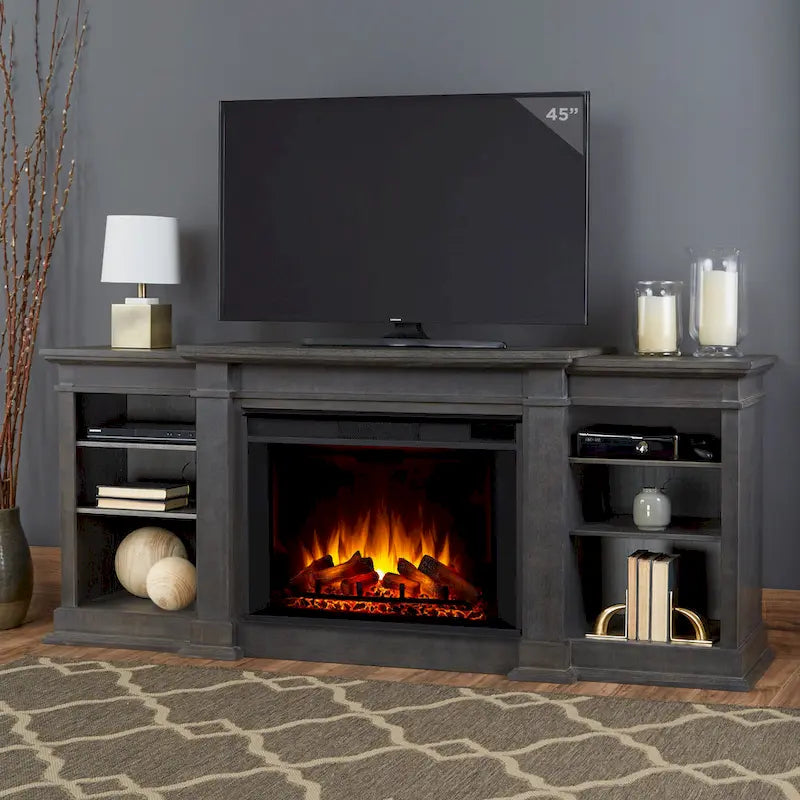 81-Inch Grand Electric Fireplace TV Stand - Antique Grey