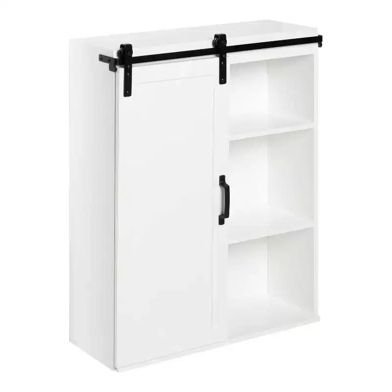22" x 28" Skylan Decorative Farmhouse Wall Cabinet White - Kate & Laurel All Things Decor: Metal Rolling Door, No Assembly Required