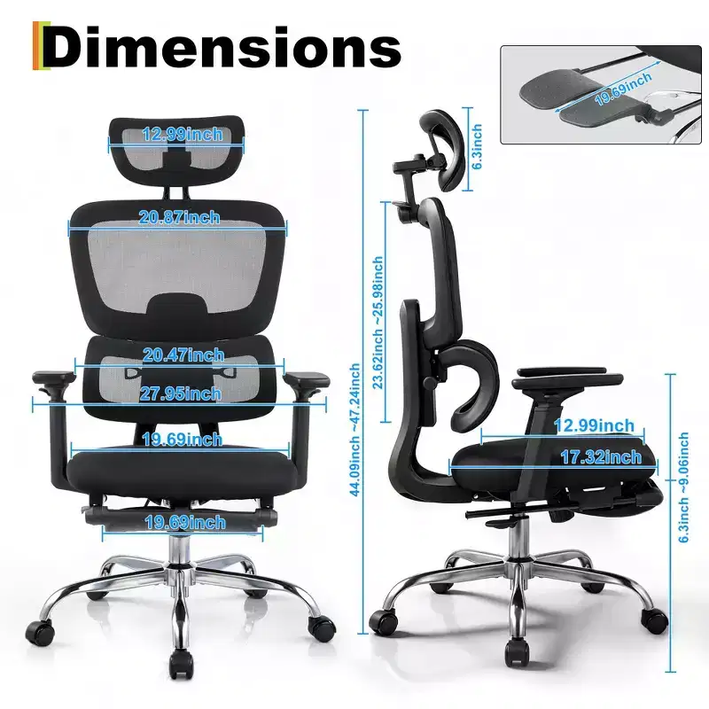 Ergonomic Mesh Office Chair with 3D Headrest & Adjustable Lumbar, 4D Flip-Up Arms High Back Desk Chair, 3-Level Tilt Swivel Computer Seating 300lbs