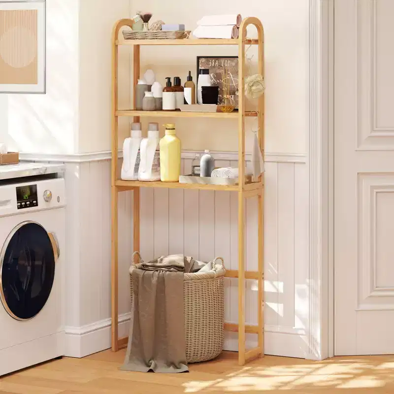 Costway Bamboo over the Toilet Storage Shelf w/3-tier Open Shelf Adjustable Shelves