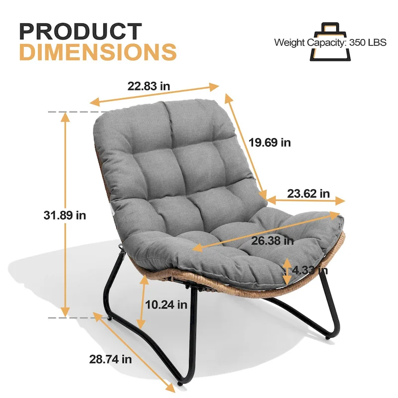 Fauteuils Papasan d'extérieur avec coussin, en rotin PE, confortables pour patio, avec table d'appoint