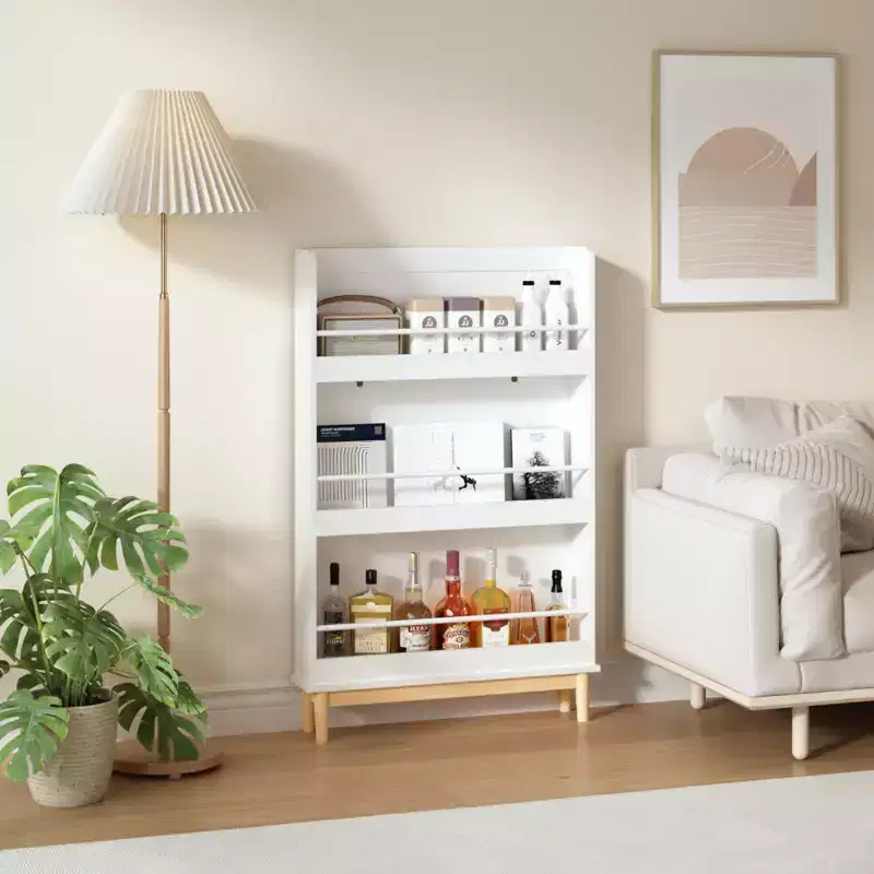 Okak Kids Bookshelf, Bookcase with 3 Front-Facing Display Shelves and Natural Wood Base, Display Case for Toddler Bedroom, Nursery or Playroom, White