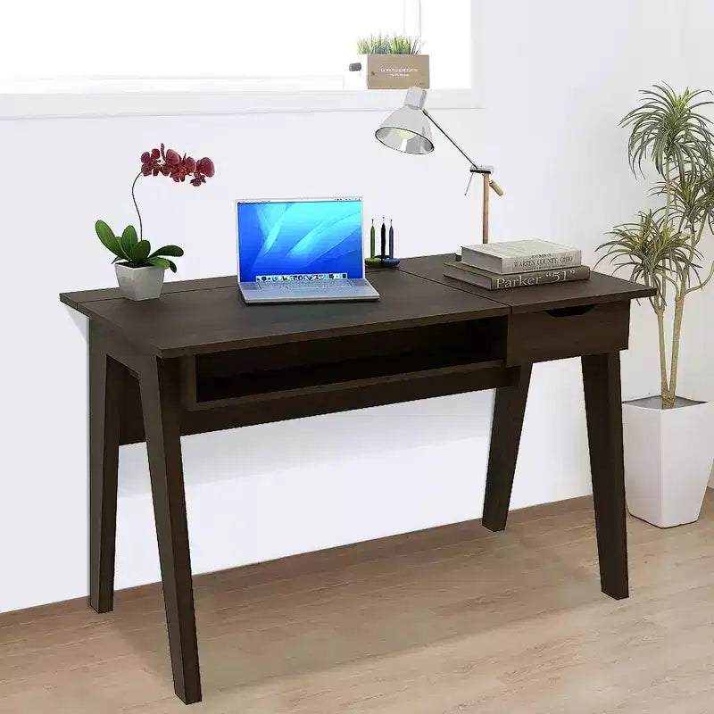 Vanity Table with Flip Mirror and Writing Desk, Walnut