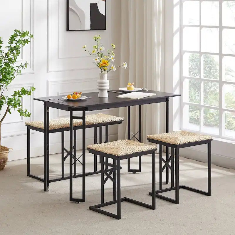 Javlergo 4-Piece Dining Table Set, Space Saving Kitchen Table with Bench and Two Stools for 4
