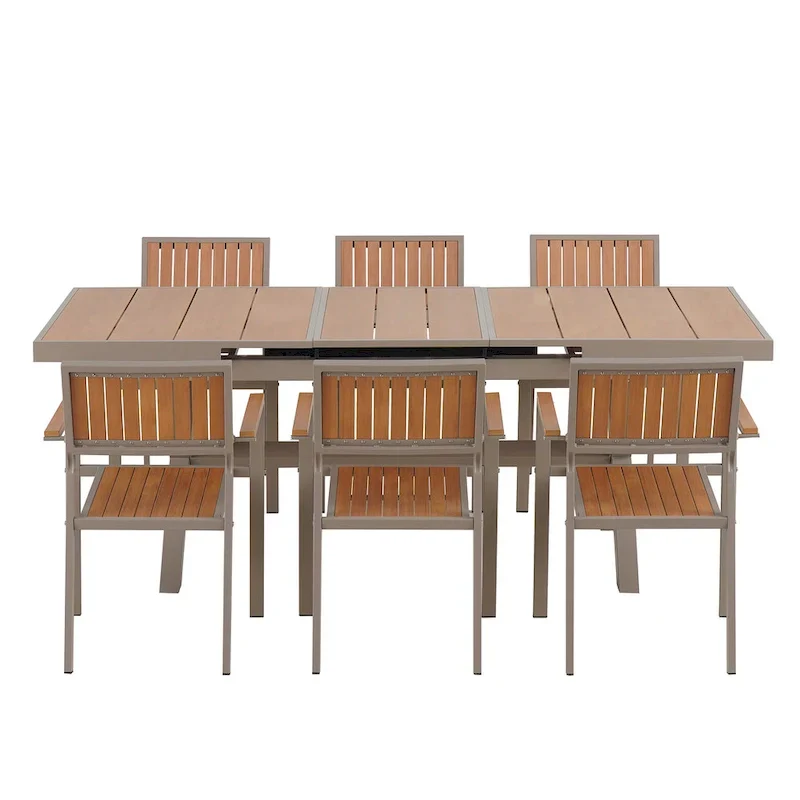 7-Piece Outdoor Extendable Dining Set with Extendable Table and 6 Armrest Chair