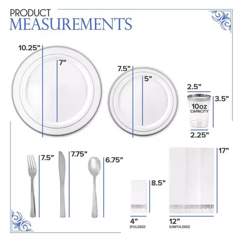 Stock Your Home 100-Guest Complete Disposable Plastic Dinnerware Set, Silver (700 Pieces)