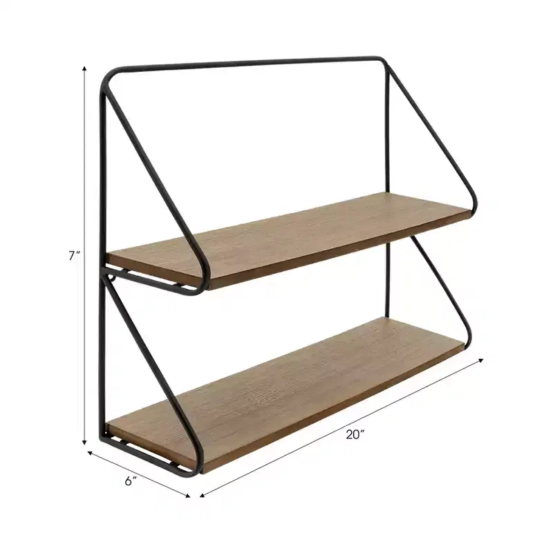 Metal and Wood Wall Mounted Shelf for Home - Hanging Storage Organizer for Living Room, Bedroom, Office or Entryway Display - 20