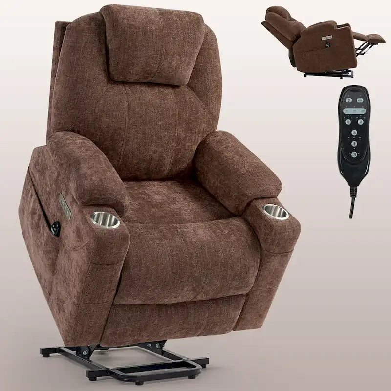 Power Lift Recliner | 8-Point Massage | Lumbar Heat | Dual USB | Steel Cup Holders | Blue