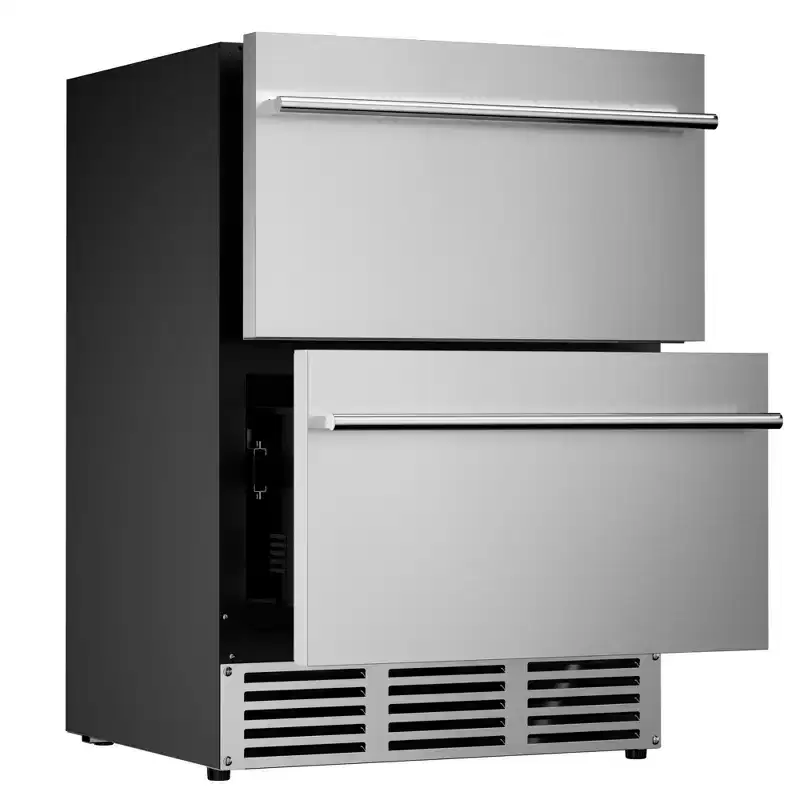 Simzlife 24 In Undercounter Beverage Refrigerator, Outdoor Double Drawer Fridge, Built-in Fridge for Home & Commercial Use, Stainless Steel Silver