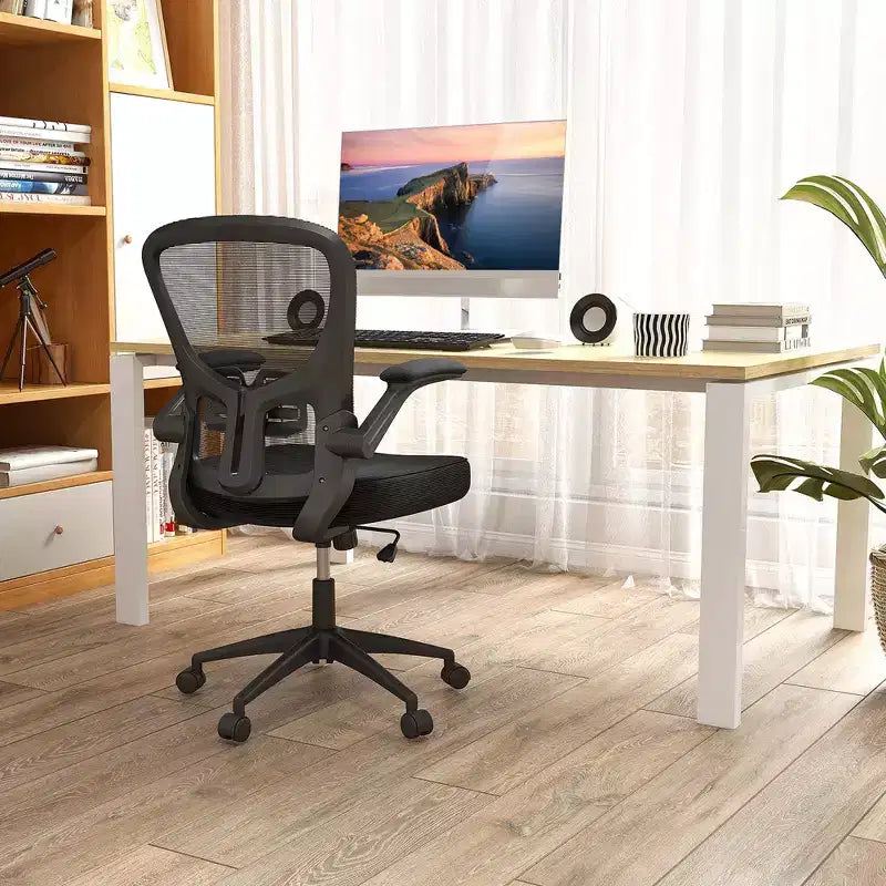 Costway Ergonomic Office Chair with Flip-Up Armrests Rocking Backrest Computer Desk Chair