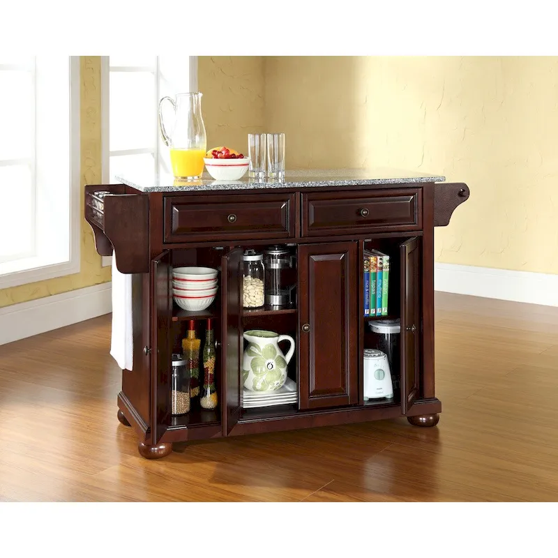 Crosley Alexandria Solid Granite Top Kitchen Island in Vintage Mahogany Finish - 18d x 51.5w x 34h