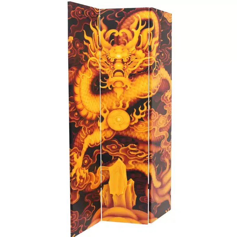 6" Dragon Fire on the Mountain Double Sided Room Divider Oriental Furniture: No Assembly, Spruce Wood Frame