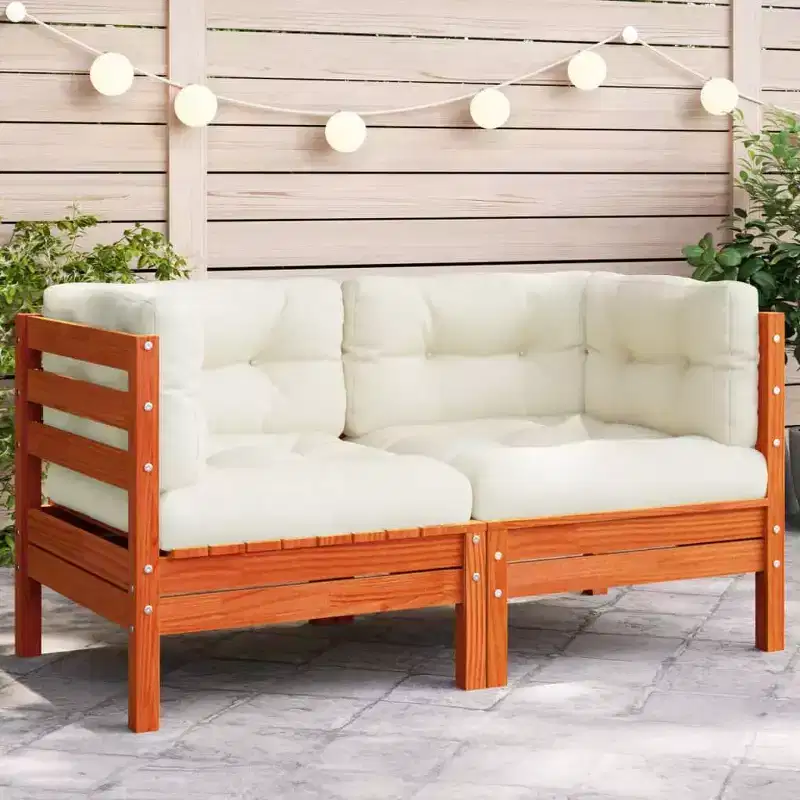 vidaXL Patio Sofa Corner with Cushions - Wax Brown Pine Wood Modular Garden Furniture for Outdoor/Patio - 24.8x24.8x24.6