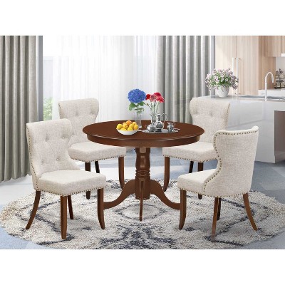 HomeStock 5-Piece Mahogany Finish Solid Wood Top Dining table with 4 Chairs