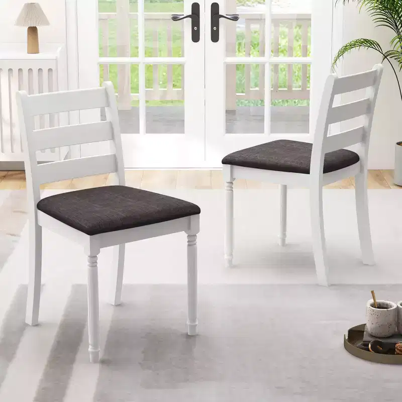 Costway Wooden Dining Chair Set of 2 w/ Acacia Wood Legs Padded Cushion Ladder Back