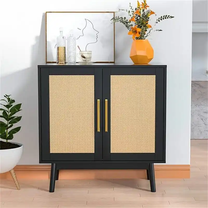 Rattan Storage Cabinet with Adjustable Shelves