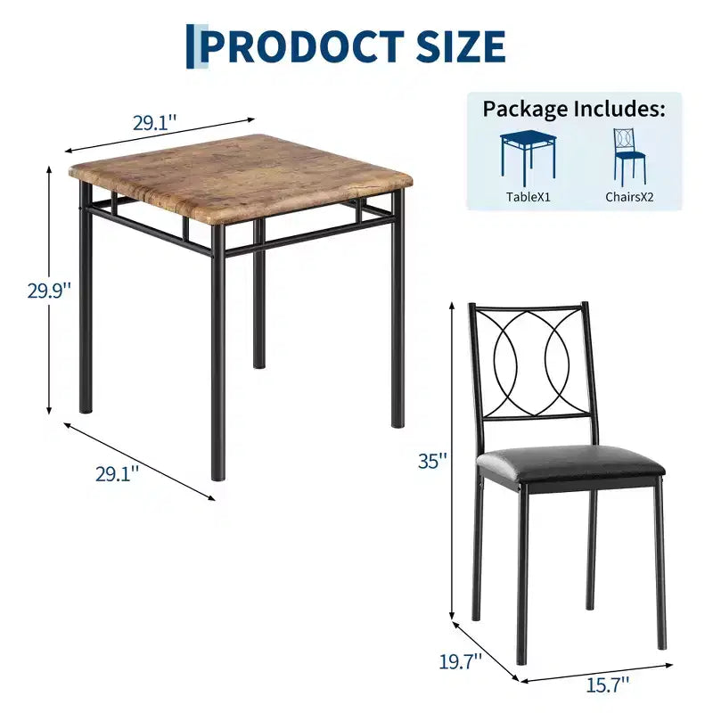 Farmhouse Dining Table Set for 2 with 2 Upholstered Chairs,Space-Saving Wood Kitchen Table for Apartments Compact Dining Furniture