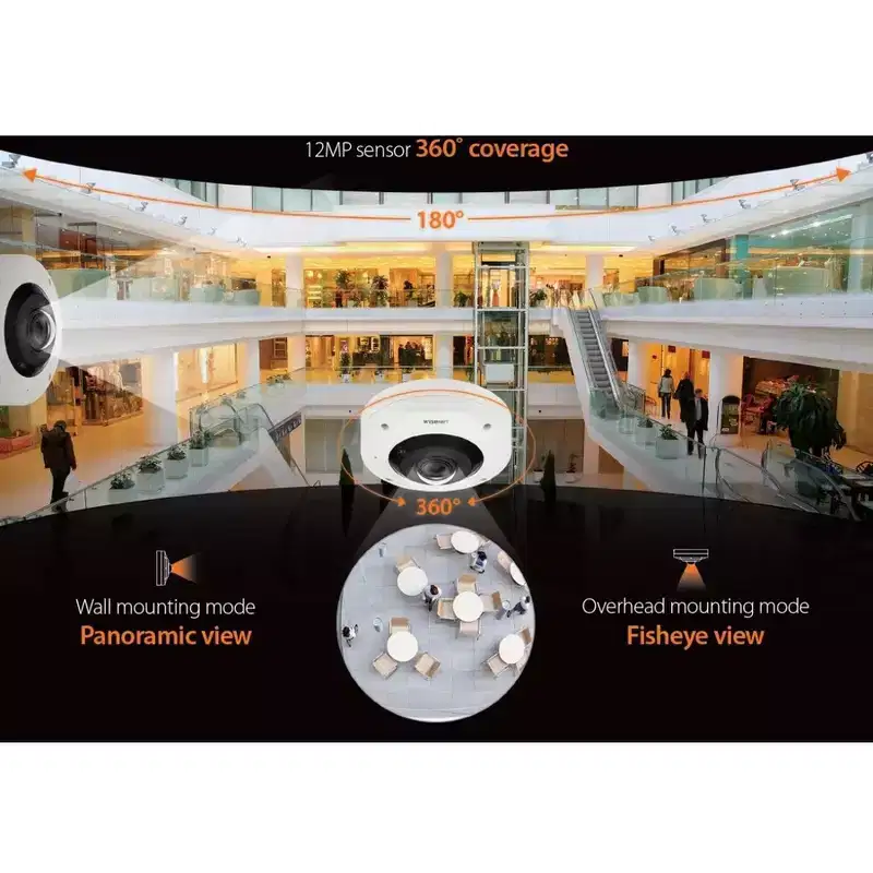 Wisenet XNF-9010RV 12 Megapixel Outdoor Network Camera - Color - Fisheye - White - 32.81 ft Infrared Night Vision - H.264, H.265, MJPEG - 3008 x 3008