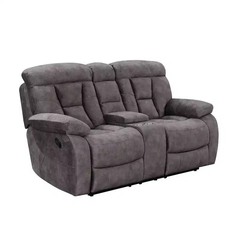 Upholstered Console Loveseat with Flannel Recliner, Iron Frame, 2-Seater Sofa