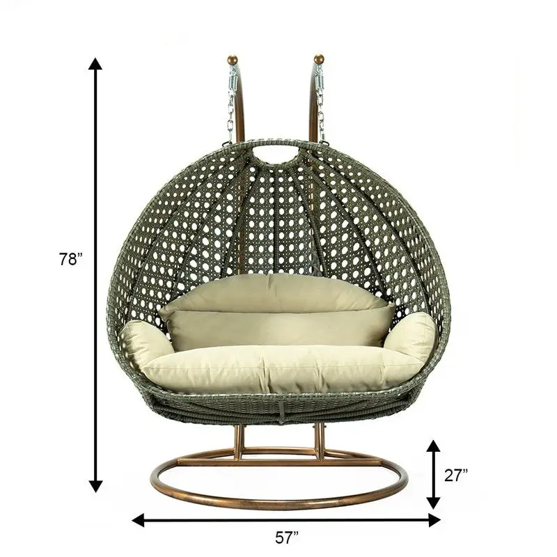 Fauteuil suspendu œuf LeisureMod pour 2 personnes avec support - Balancelle hamac/fauteuil roulant d'extérieur/intérieur en rotin tressé avec coussins