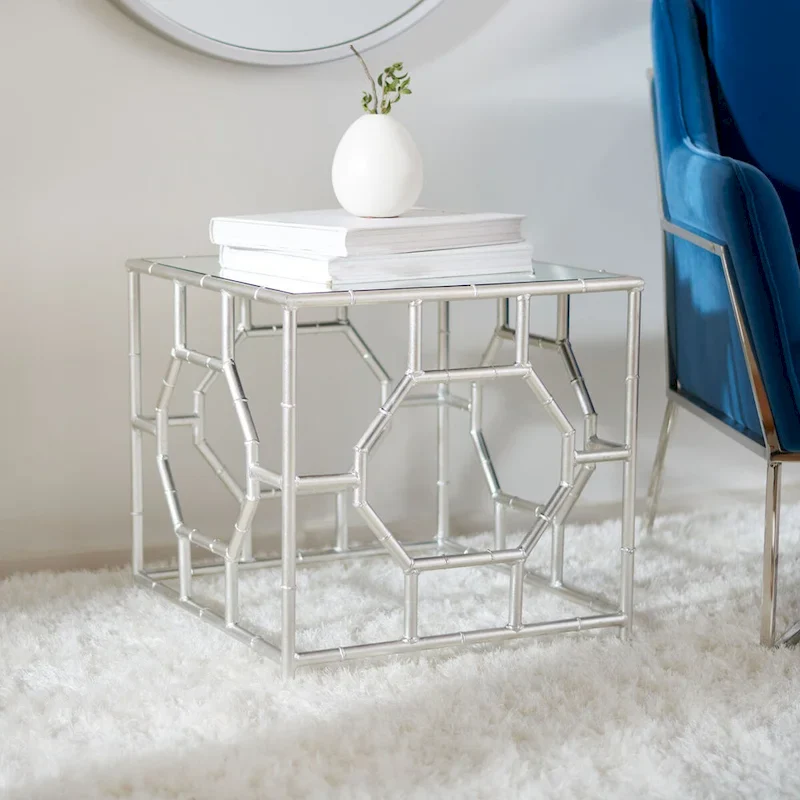 Silver / Mirror Top Accent Side Table