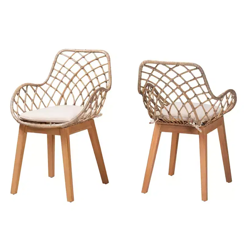 bali & pari Ballerina Rattan and Wood Dining Chair Gray Wash/Natural Brown/White: Upholstered Polyester, Spot Clean