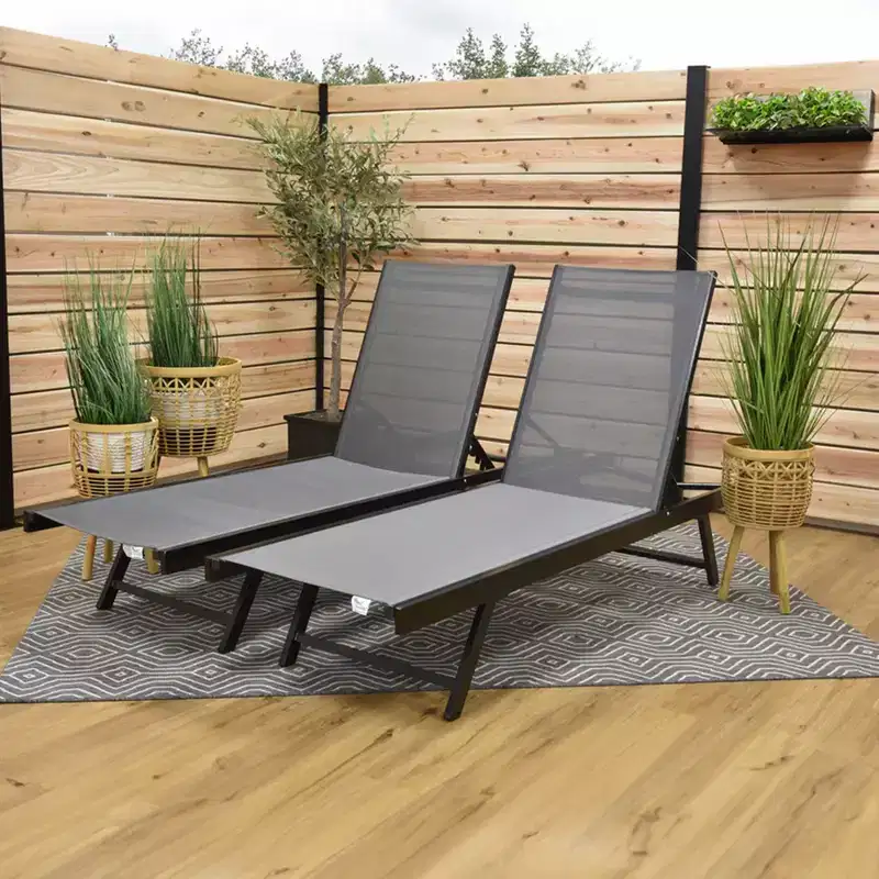Vivere Aluminum Outdoor Chaise Lounge Chairs for Patio and Pool, Set of 2, Black