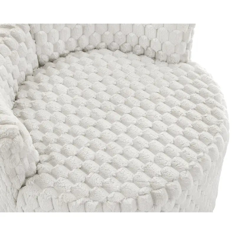 Off White 3D Upholstered Barrel Accent Chair with Wheels