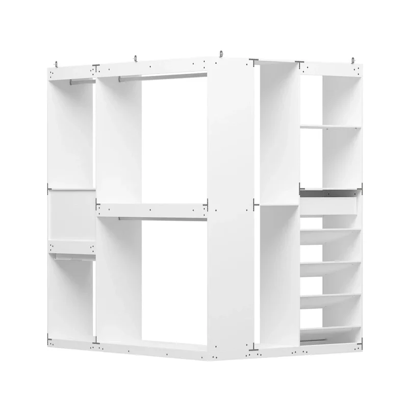 Armoire d'angle avec 2 tringles, un porte-pantalons et un meuble de rangement pour chaussures