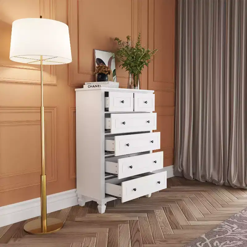 Famapy White Modern 6 Drawers Vertical Dresser with Sturdy Legs and Metal Handles