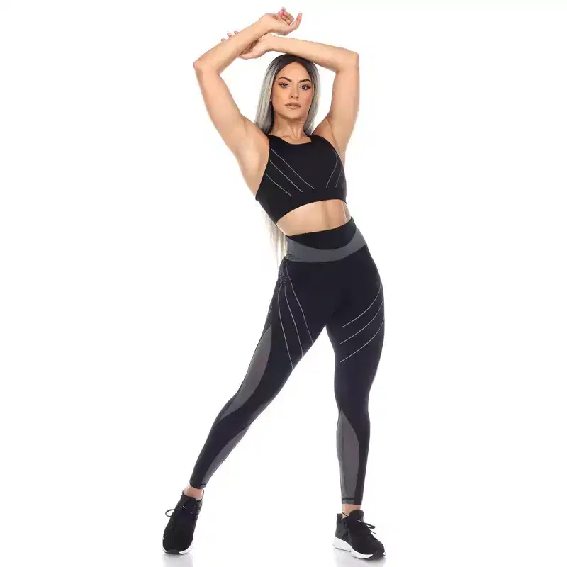 Women's Cut Out Back Mesh Sports Bra & Leggings Set - White Mark
