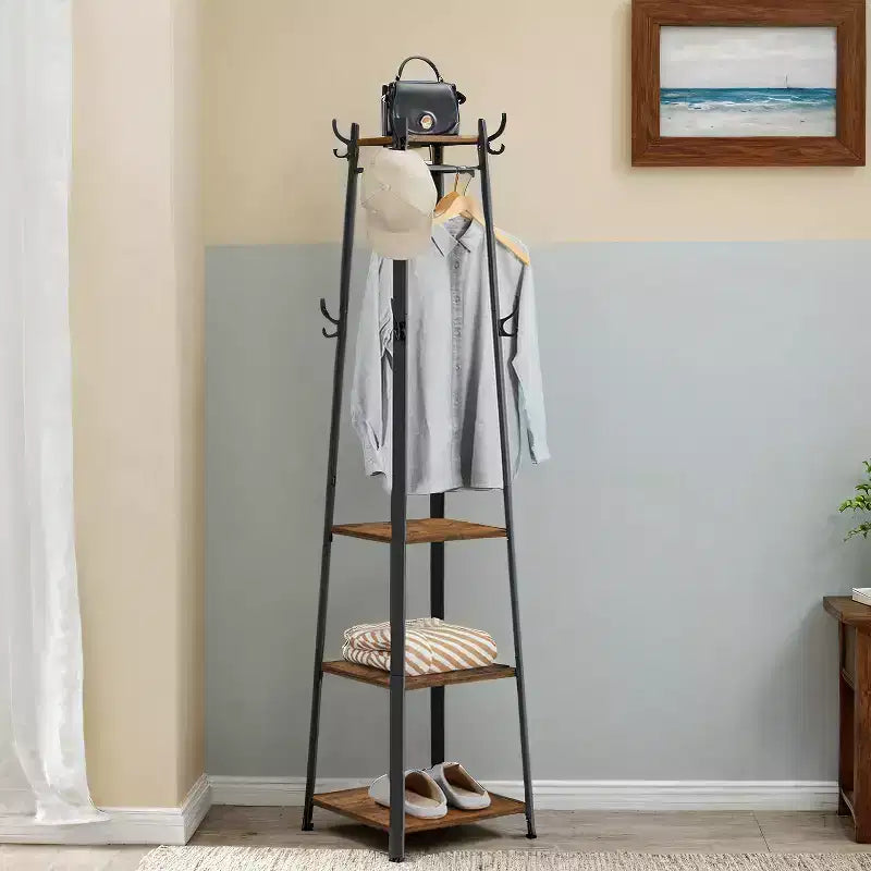 Industrial Style Coat Rack with 3 Shelves and Hooks - Stylish Entryway Storage Solution for Coats, Bags, and Accessories