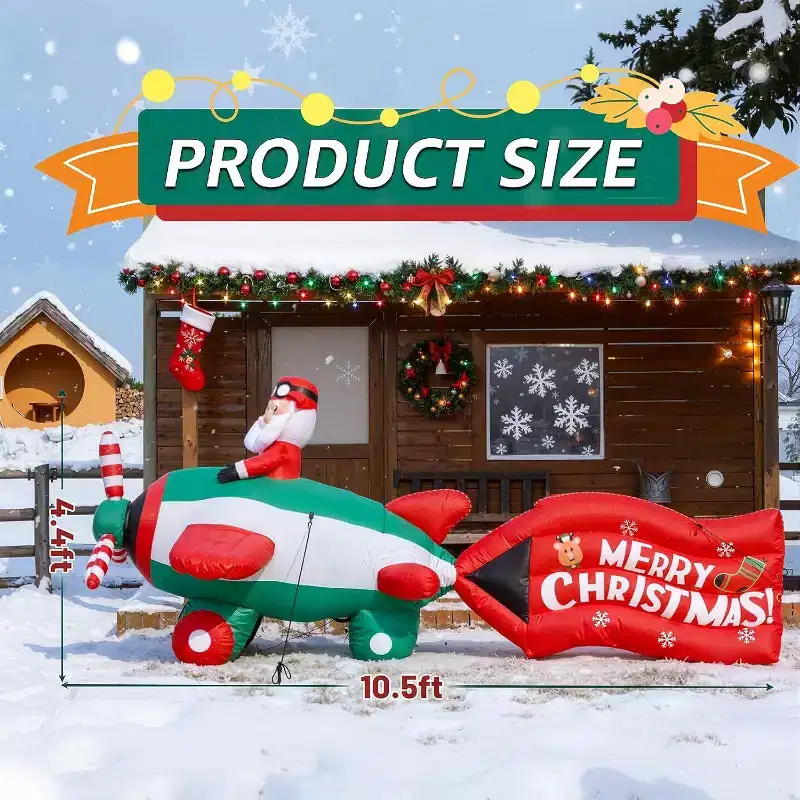 GOTGELIF 10.5FT Inflatable Christmas Santa Claus Airplane with Rotating Propeller & LED Lights Outdoor Holiday Decoration