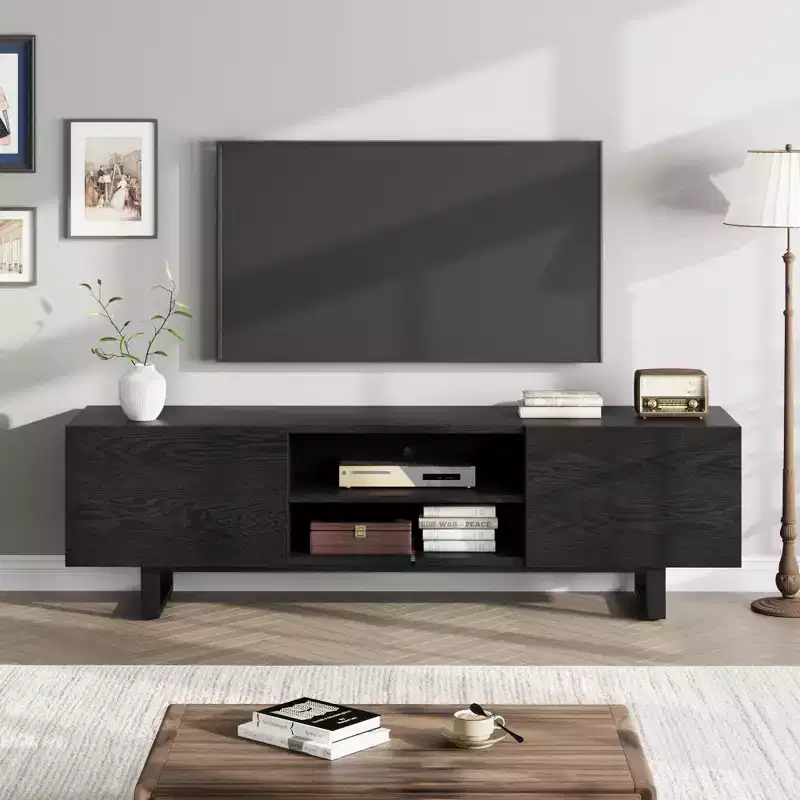 GustoWave Industrial TV Stand for 80 in, Modern Entertainment Center with 2 Drawers, MDF Media Cabinet w/Elegant Wood Texture