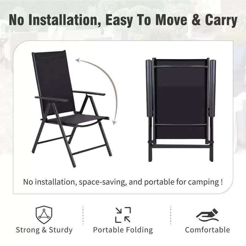Captiva Designs 9pc Spacious Slat-top Rectangle Metal Table with Umbrella Hole & Textilene Reclining Foldable Chairs
