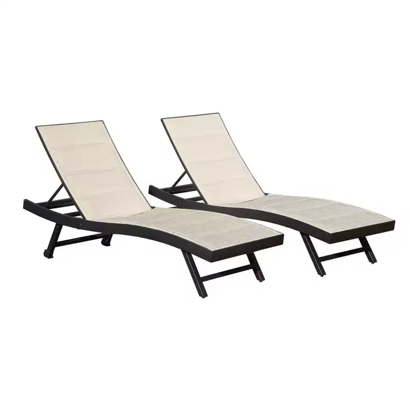 Clihome Patio Chaise Lounge Set of 2-Aluminum Textilene Adjustable Pool Lounger