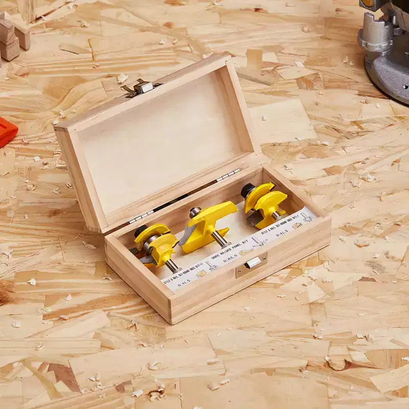 VEVOR Router Bits Set, 3 Pieces, Carbide Router Bit Kit with 1/4 Inch Shank, Wood Carrying Case, Woodworking Tools for Professional, Beige