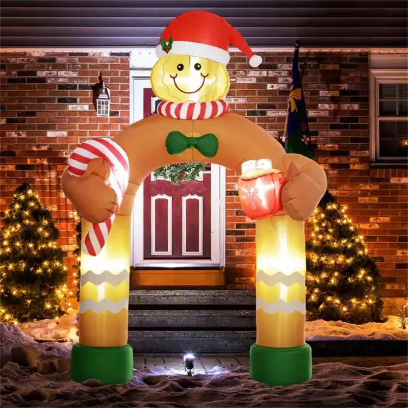 NAYSAYE 7FT Gingerbread Man Inflatable Arch Christmas Decoration Festive Holiday Yard Display for Home Garden, Red and Brown, 76.8*31.5*110.2