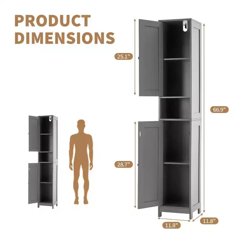 COZONY Tall Freestanding Storage Cabinet, Narrow Organizer w/ Sliding Doors, Drawer & Adjustable Shelves