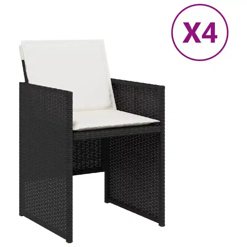 vidaXL Patio Chairs with Cushions - Black Poly Rattan Steel Frame | Outdoor Furniture Set for Garden/Patio