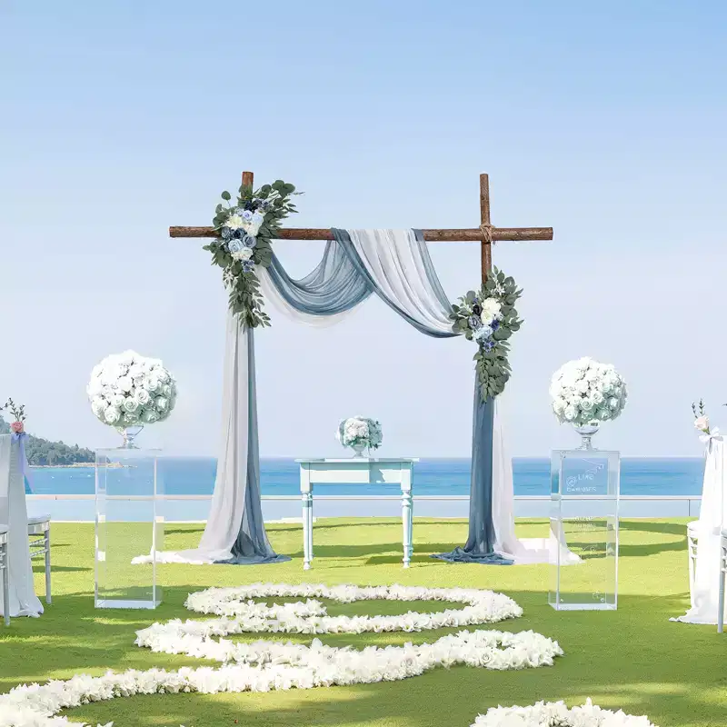 VEVOR Artificial Wedding Arch Flowers Kit, Blue Wedding Arch Flowers with Drapes Kit (4 Pcs ) -2Pcs Floral Arrangement, 2Pcs Sheer Drapes,Multicolored