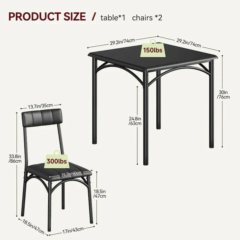 Dining Table Set for 2, Kitchen Table with Upholstered Chairs for 2