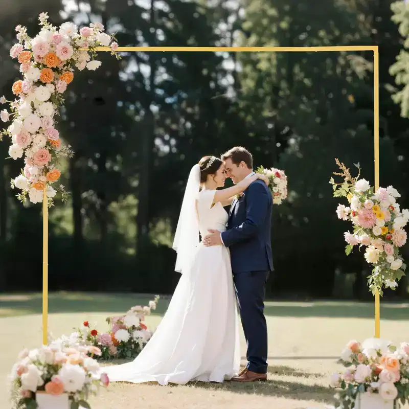 VEVOR Arch Backdrop Stand, 8 x 8 ft, Stable Structure, Easy Assembly, Square Gold Metal Arch Backdrop Stand for Wedding, Birthday Party, Gold