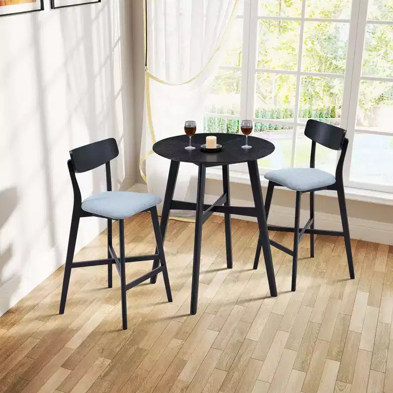 Okak Wooden Bar Chairs Set of 2, Modern Upholstered Counter Height Stools with Backrest and Footrest, Versatile Seating for Kitchen Island, Black