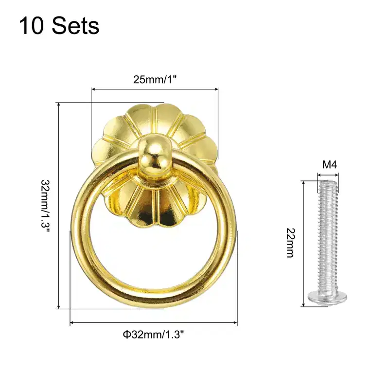 Unique Bargains Zinc Alloy Vintage Drop Ring Drawer Knobs with Screws for Dresser Closet