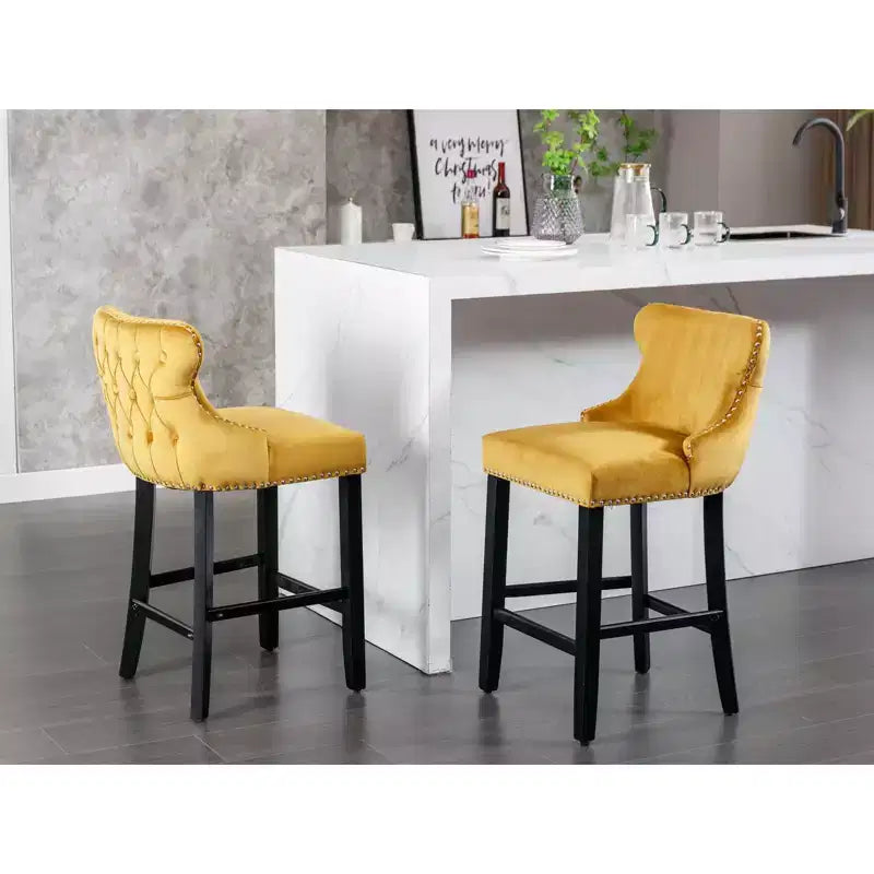 Modern Velvet Wing-Back Counter Stools Set of 2 - Upholstered Bar Chairs for Kitchen, Cafe