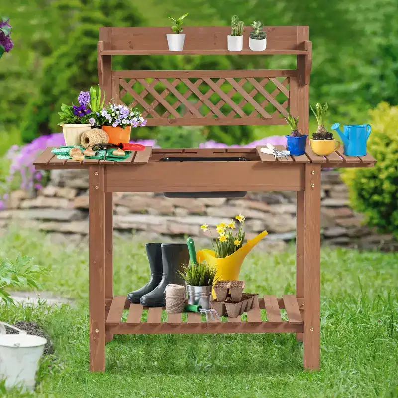 Yaheetech Outdoor Garden Potting Bench Wooden Work Station